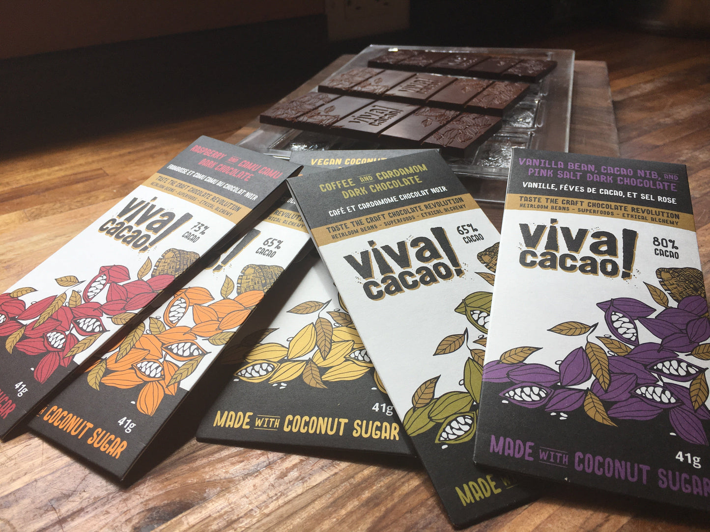 various viva cacao dairy free and sugar free chocolate bars