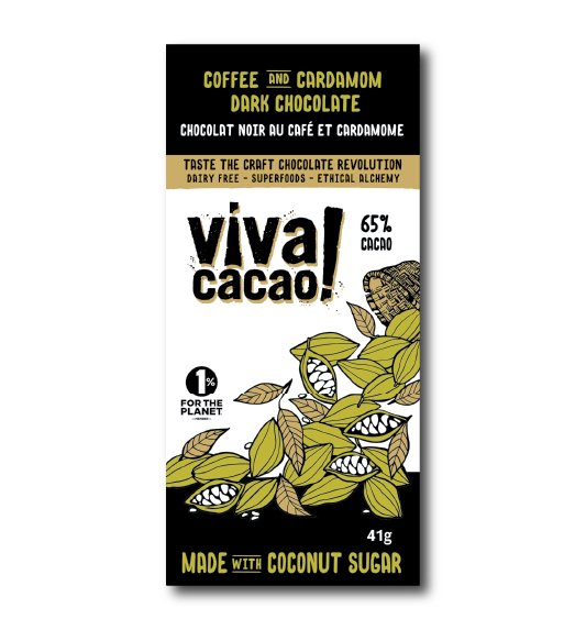 Coffee and Cardamom Chocolate Bar Dairy Free Superfood Made with Coconut Sugar - VIVA CACAO!