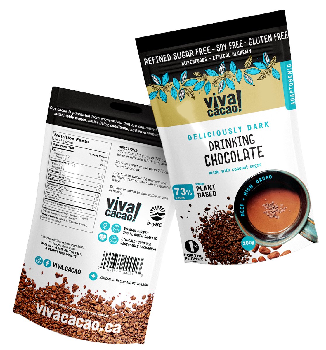 Deliciously Dark Drinking Chocolate Made with Coconut Sugar Soy Free Gluten Free - VIVA CACAO!