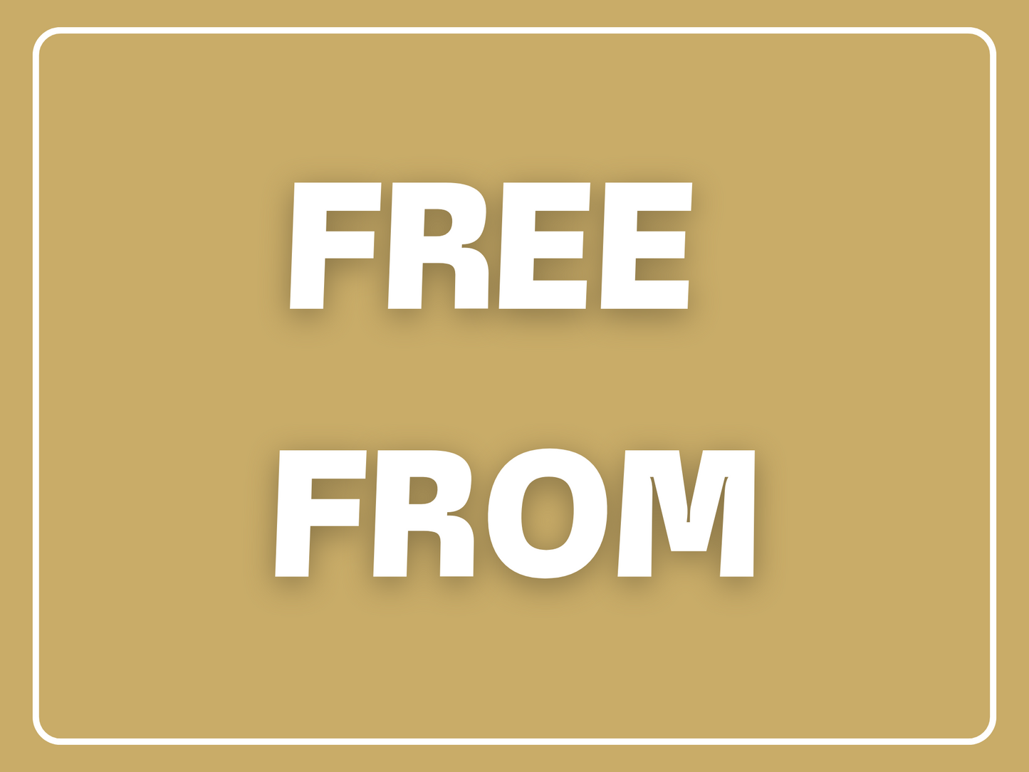 A bold graphic displaying the phrase “Free From,” emphasizing Viva Cacao’s commitment to allergen-aware, clean-ingredient chocolate.