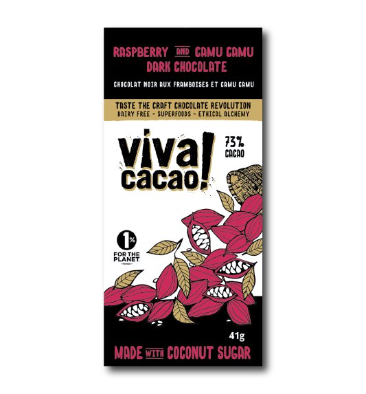 Raspberry Camu Camu Dark Chocolate Bar Made with Coconut Sugar Dairy Free Superfood - VIVA CACAO!