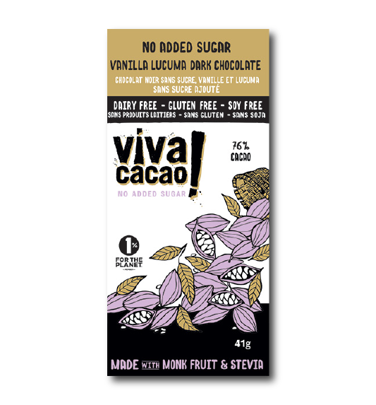 Sugar-Free Vanilla with Lucuma Chocolate Bar Dairy Free Gluten Free Soy Free - Viva Cacao!