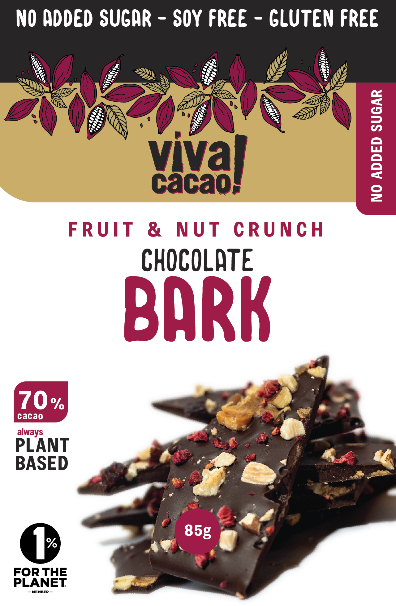Close-up of vegan chocolate bark with whole nuts and fruit – sugar-free and made in Canada - Viva Cacao!