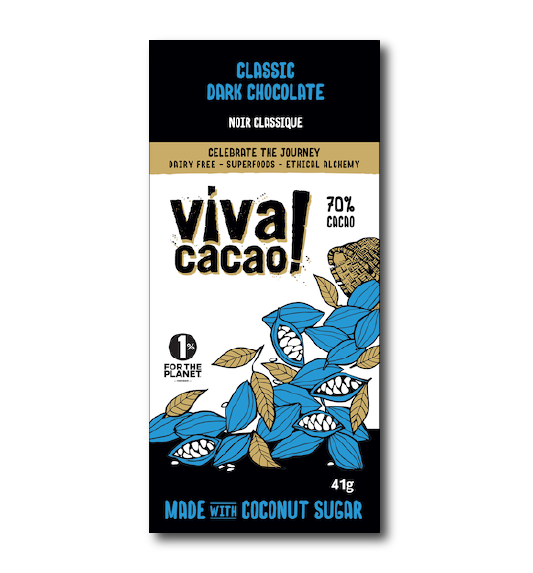 Classic dark chocolate bar in eco-friendly packaging, showcasing premium quality and rich cocap flavor - VIVA CACAO!