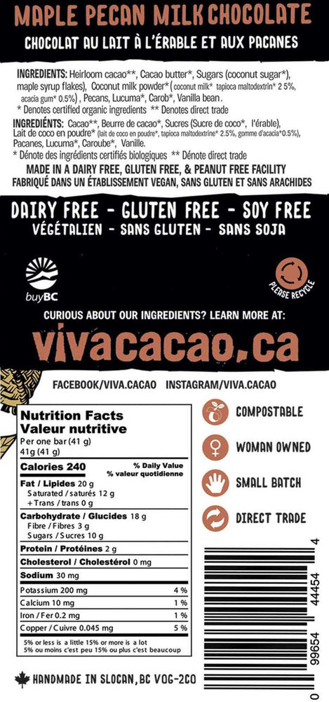 Maple Pecan Limited Edition Milk chocolate - Viva Cacao!