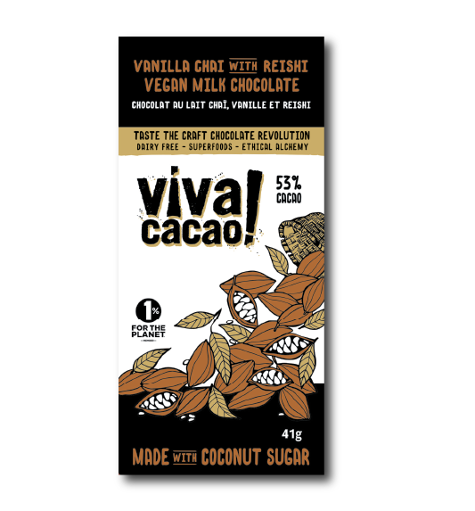 Vanilla Chai Reishi Chocolate Bar Made with Coconut Sugar Dairy Free Superfood - Viva Cacao!