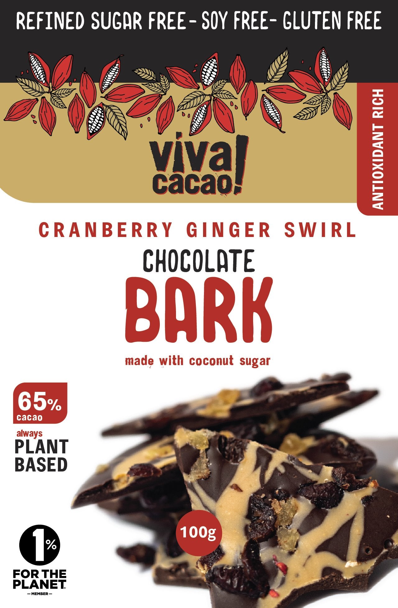 Cranberry Ginger Swirl chocolate bark - VIVA CACAO!
