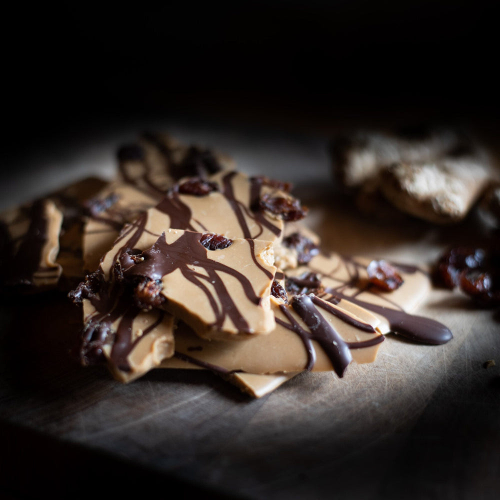 
                  
                    Cranberry Ginger Swirl chocolate bark - VIVA CACAO!
                  
                