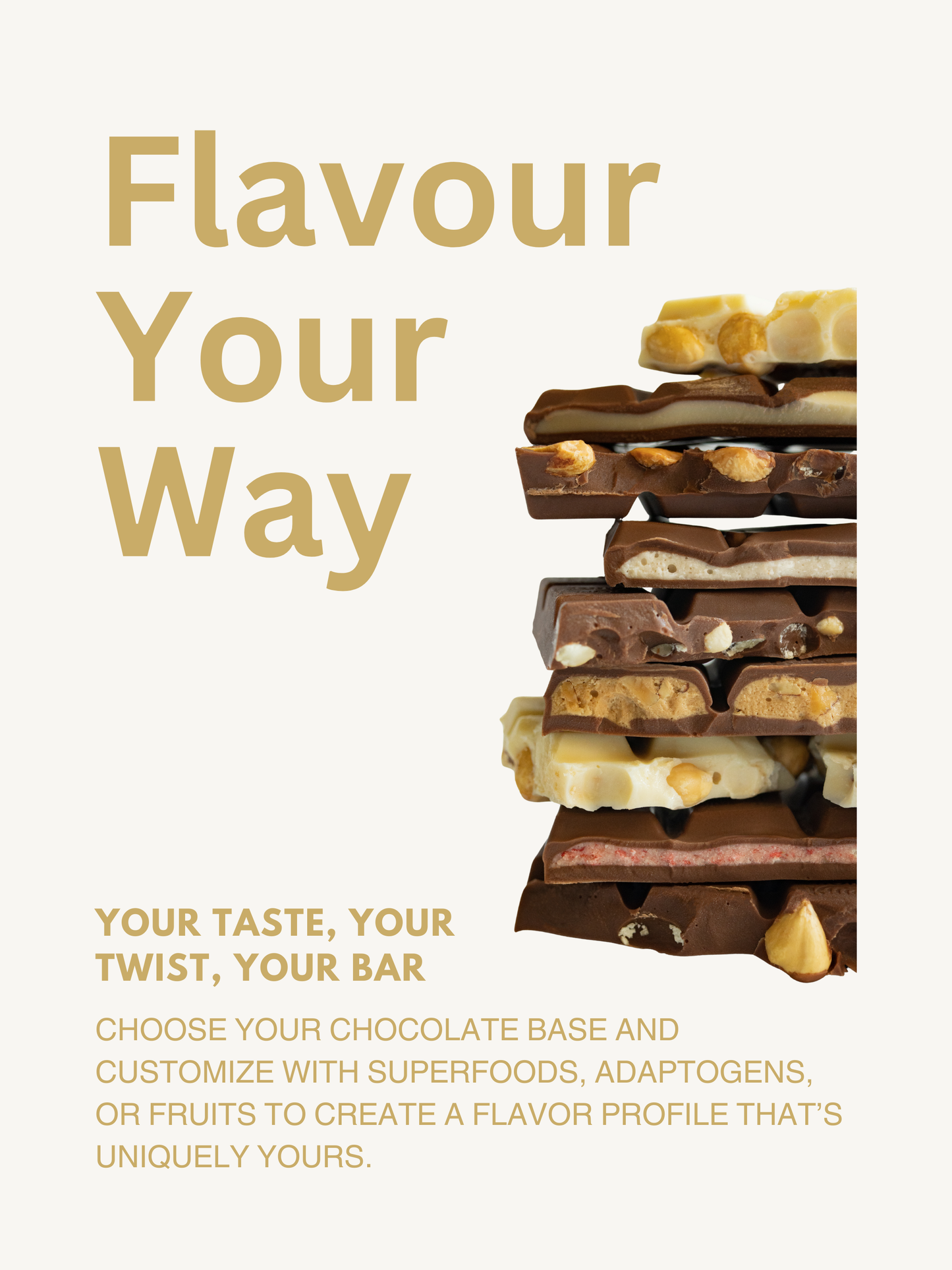 Custom chocolate flavor options with superfoods, fruits, and adaptogens