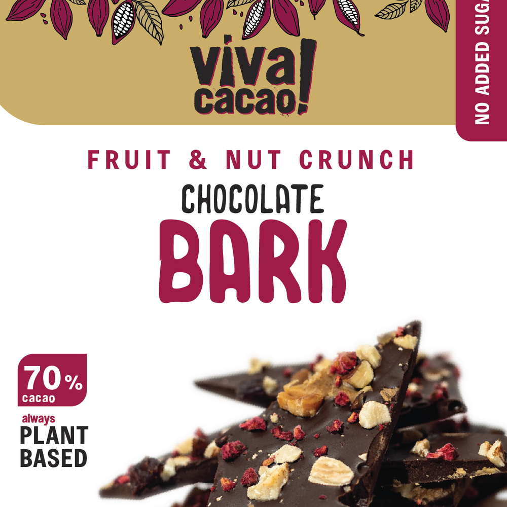 Close-up of vegan chocolate bark with whole nuts and fruit – sugar-free and made in Canada - Viva Cacao!
